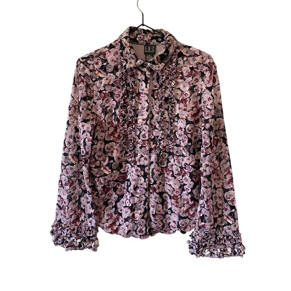 INC International Concepts VIntage y2K Ruffled Lacey Floral Blouse Size M - Picture 1 of 8